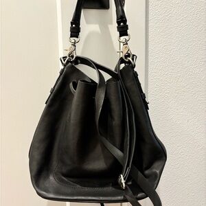 Oak and Fort Black Leather Bucket Tote Bag